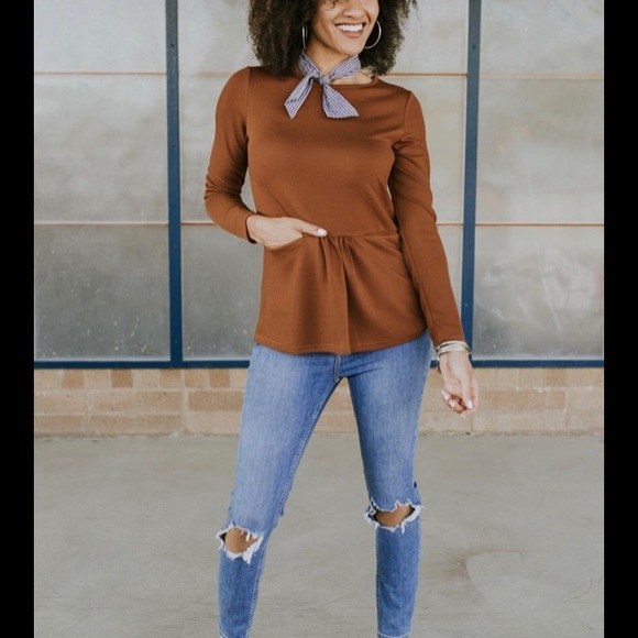 Roolee Berlin Pocket Peplum Top in Rust - Picture 1 of 6